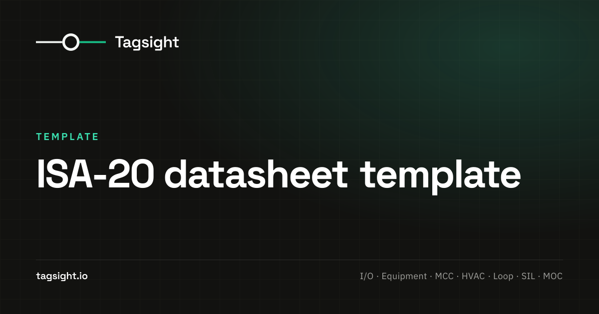 ISA-20 Instrument Datasheet Excel Template, Tagsight